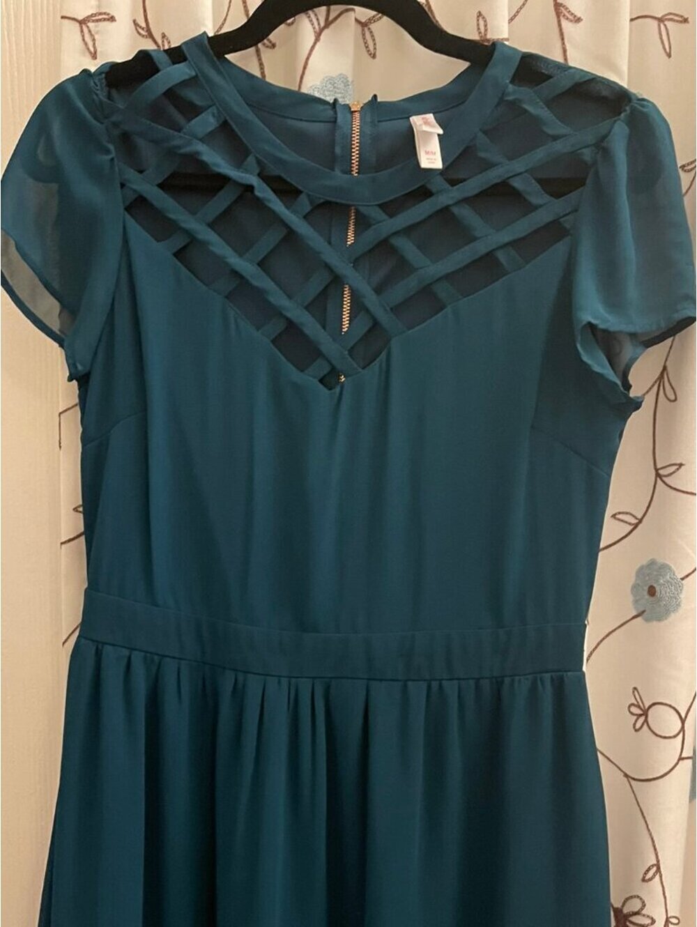 Xhilaration Sz Med Teal Criss Cross Mesh Fit & Flare Dress Women's Medium